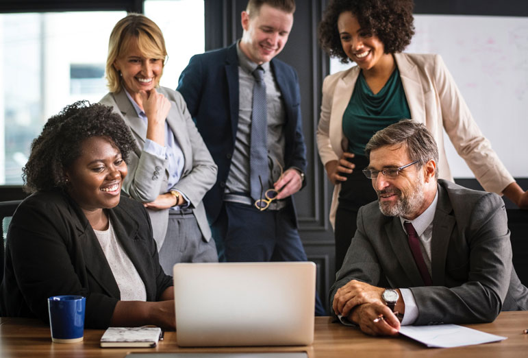 Group of people learning a language at work